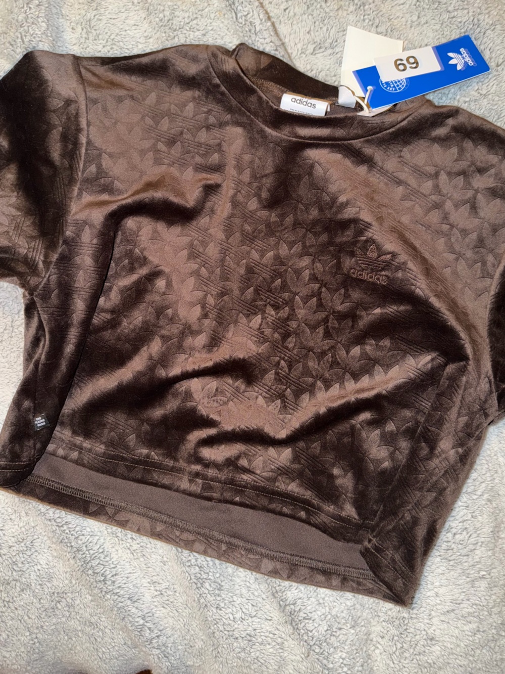 Adidas brown velvet crop top / athletic top NWT